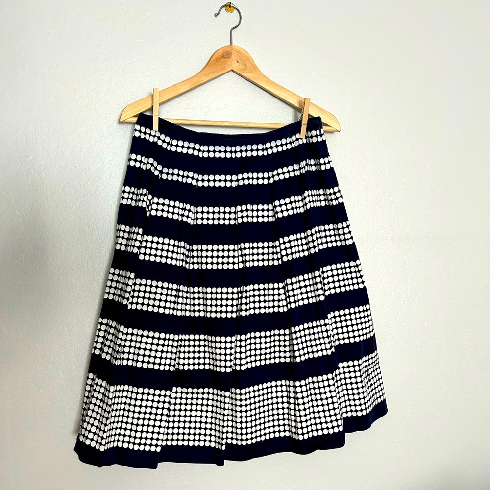 Talbots Navy White Polka Dot Full Pleated Midi Skirt